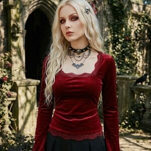 Hot Topic Deep Red Velvet Blouse